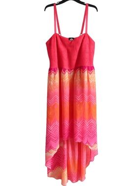 Deb Plus Size High-Low Chiffon Dress | Coral Pink Boho Sundress | Size 2X